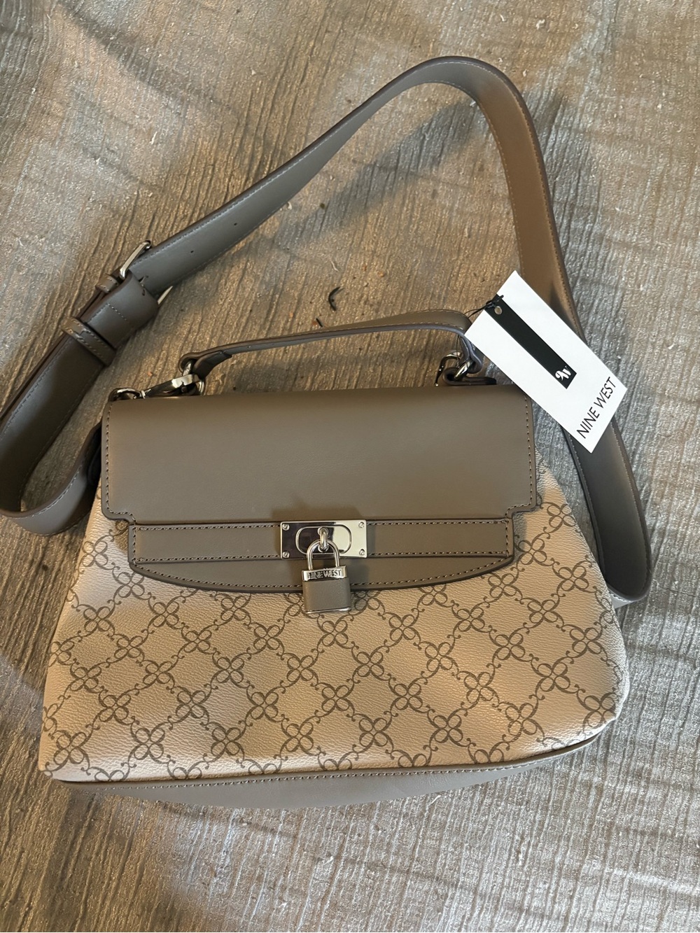 Nine West Taupe Signature Satchel with Lock Accent